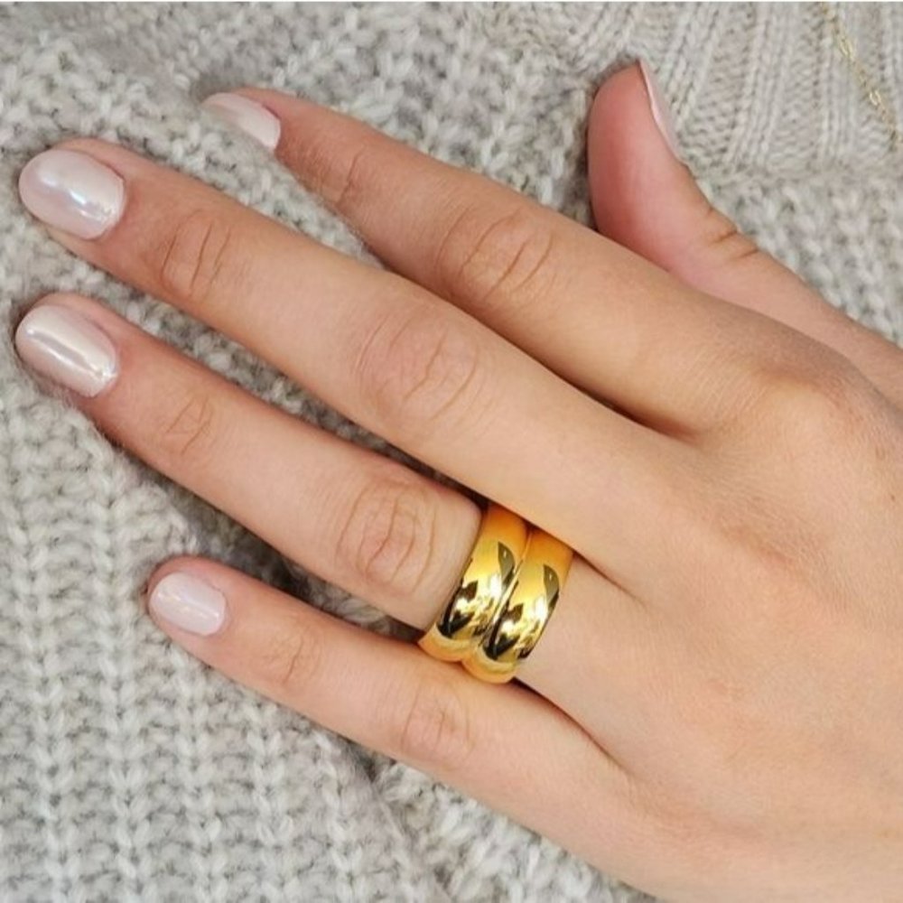 Size 7 Gold Plated Stainless Steel‎ Wide Double Band Chunky Ring